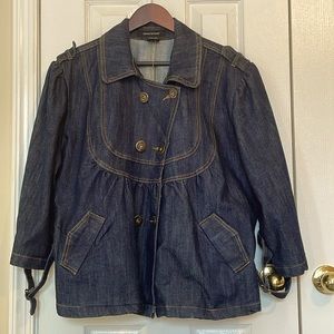 Ashley Stewart short sleeve denim peplum double breasted jacket. Size 18